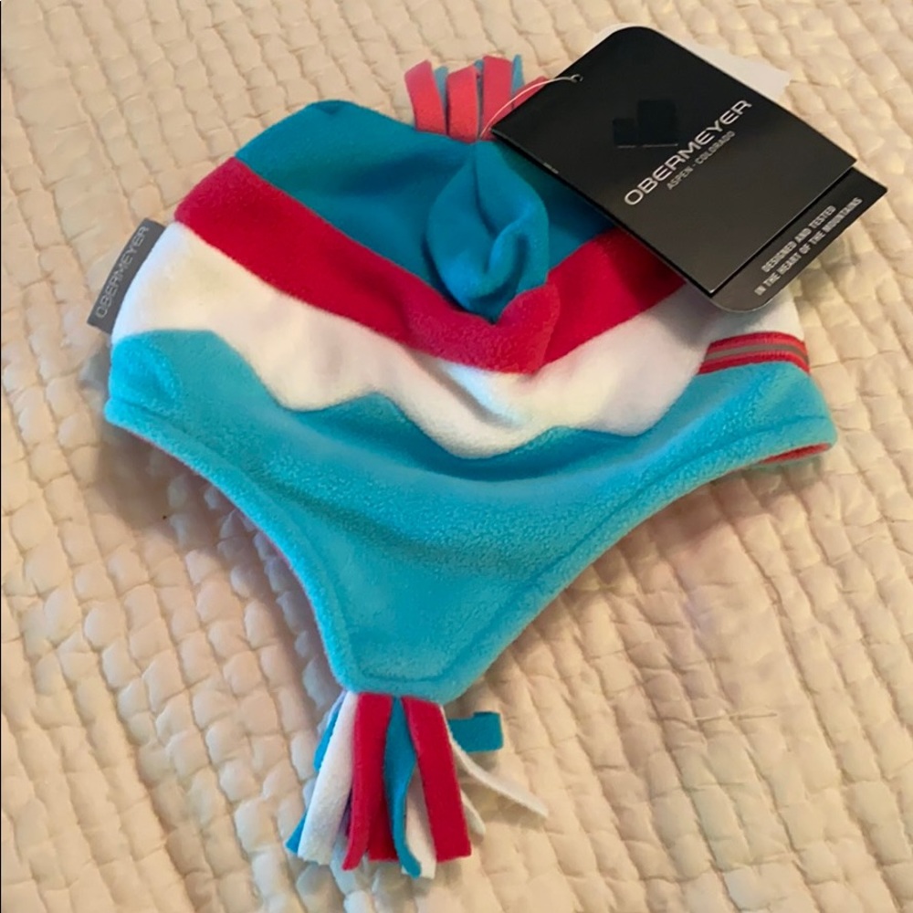 NEW Obermeyer kids 1-4T fleece hat teal & pink